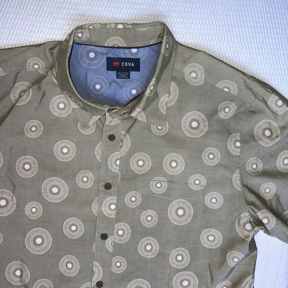 Cova Mens Green Button Up Shirt Size 2XL circles Hawaiian